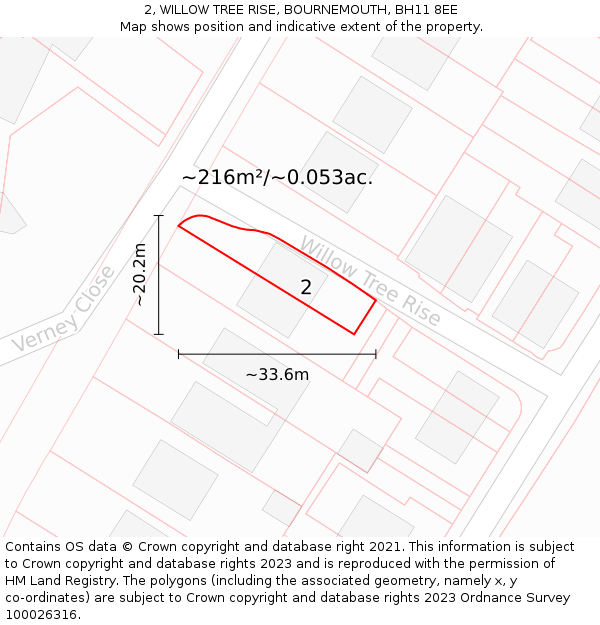 2, WILLOW TREE RISE, BOURNEMOUTH, BH11 8EE: Plot and title map