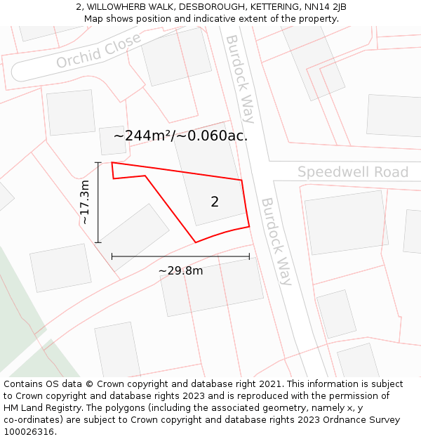 2, WILLOWHERB WALK, DESBOROUGH, KETTERING, NN14 2JB: Plot and title map