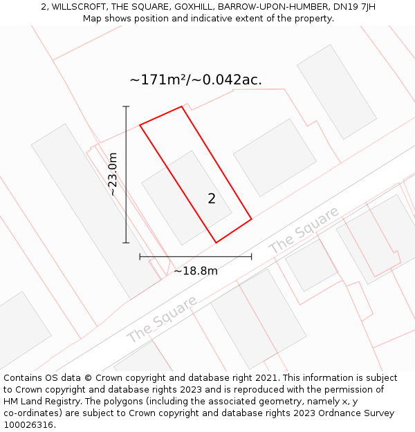 2, WILLSCROFT, THE SQUARE, GOXHILL, BARROW-UPON-HUMBER, DN19 7JH: Plot and title map