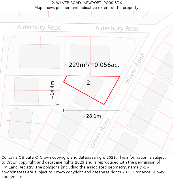 2, WILVER ROAD, NEWPORT, PO30 5DX: Plot and title map