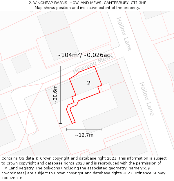 2, WINCHEAP BARNS, HOWLAND MEWS, CANTERBURY, CT1 3HF: Plot and title map