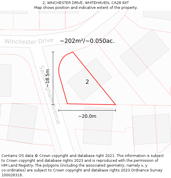 2, WINCHESTER DRIVE, WHITEHAVEN, CA28 6XT: Plot and title map