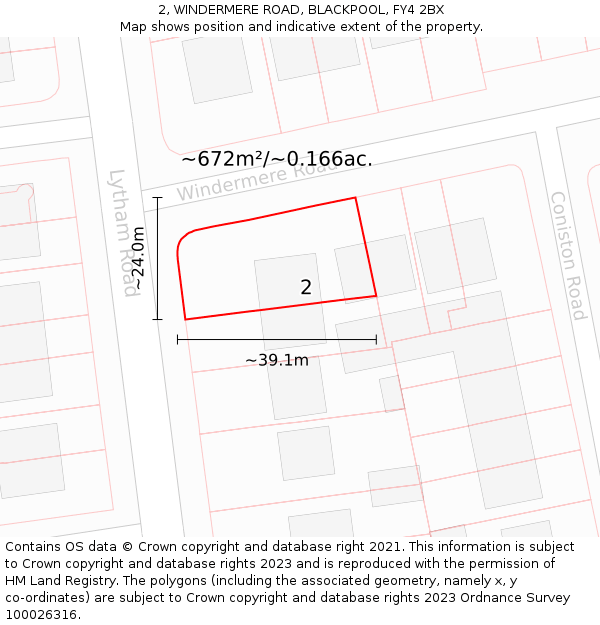 2, WINDERMERE ROAD, BLACKPOOL, FY4 2BX: Plot and title map