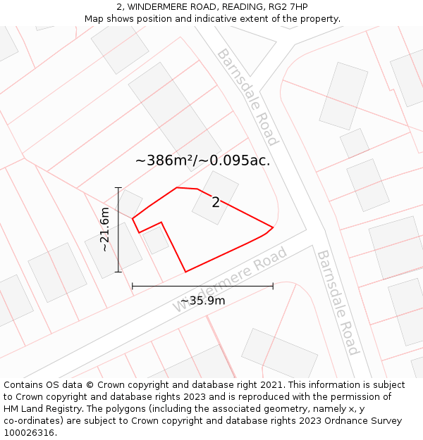 2, WINDERMERE ROAD, READING, RG2 7HP: Plot and title map