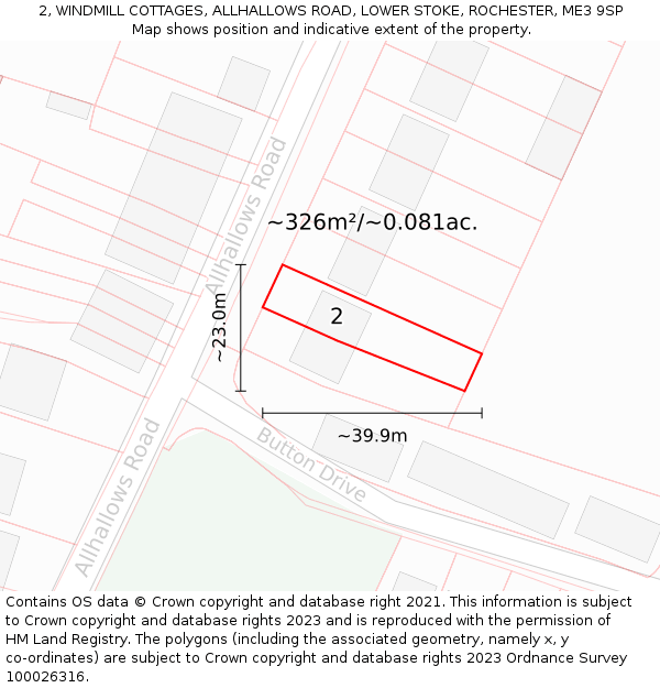 2, WINDMILL COTTAGES, ALLHALLOWS ROAD, LOWER STOKE, ROCHESTER, ME3 9SP: Plot and title map