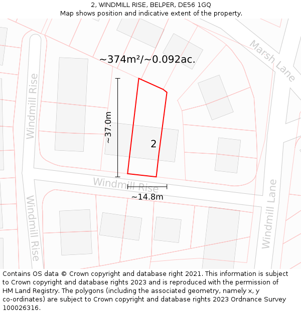 2, WINDMILL RISE, BELPER, DE56 1GQ: Plot and title map