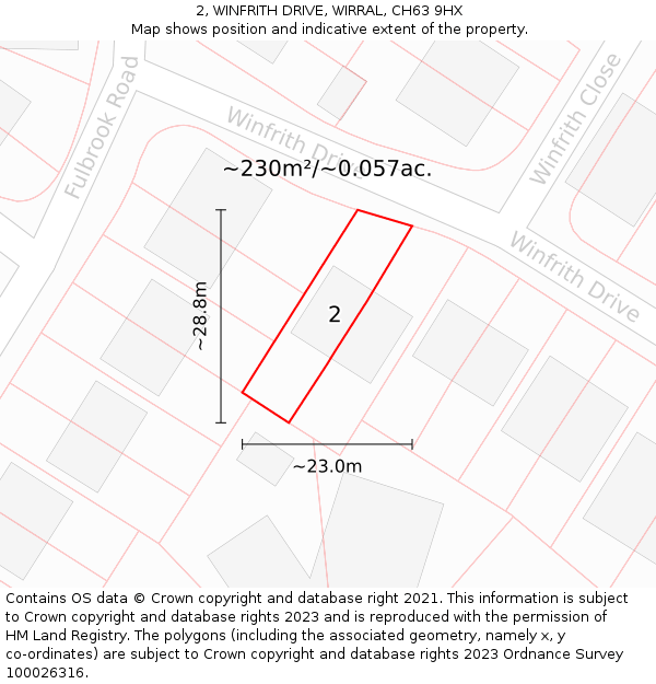 2, WINFRITH DRIVE, WIRRAL, CH63 9HX: Plot and title map