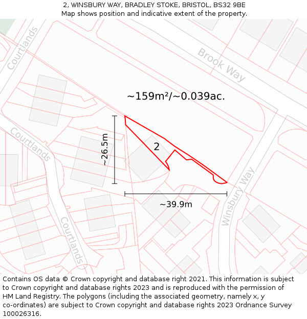 2, WINSBURY WAY, BRADLEY STOKE, BRISTOL, BS32 9BE: Plot and title map