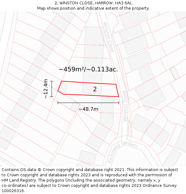 2, WINSTON CLOSE, HARROW, HA3 6AL: Plot and title map