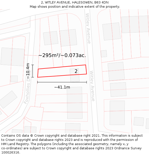 2, WITLEY AVENUE, HALESOWEN, B63 4DN: Plot and title map