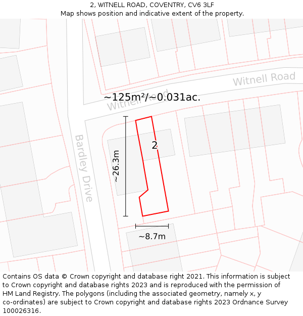 2, WITNELL ROAD, COVENTRY, CV6 3LF: Plot and title map