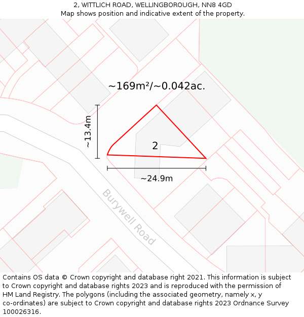 2, WITTLICH ROAD, WELLINGBOROUGH, NN8 4GD: Plot and title map