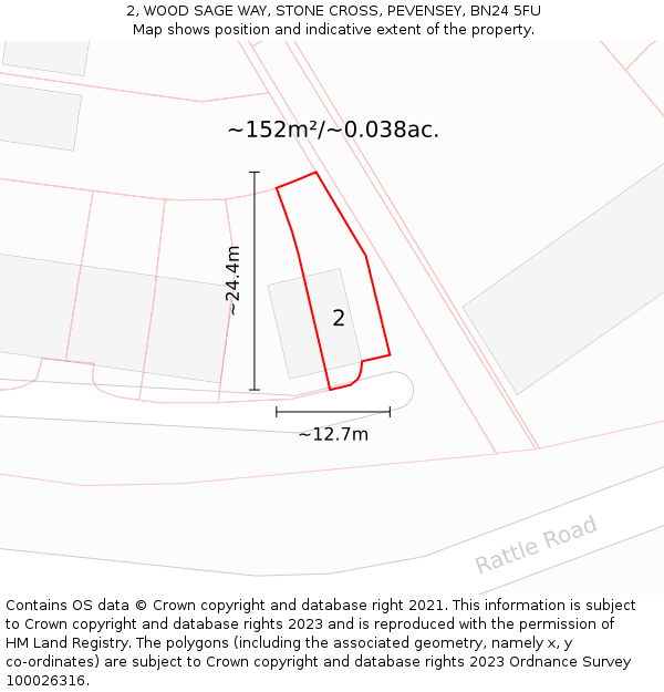 2, WOOD SAGE WAY, STONE CROSS, PEVENSEY, BN24 5FU: Plot and title map