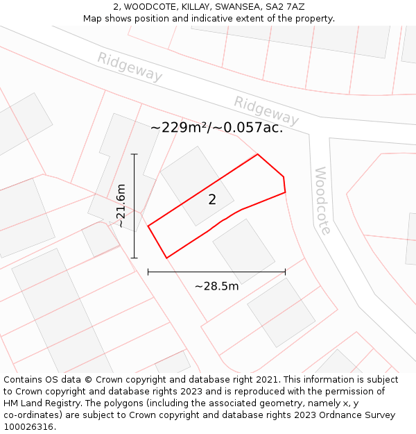2, WOODCOTE, KILLAY, SWANSEA, SA2 7AZ: Plot and title map