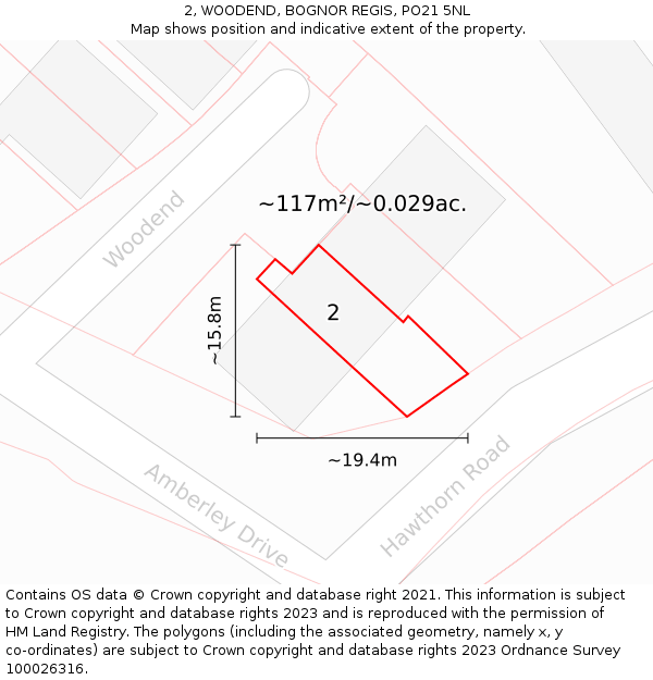 2, WOODEND, BOGNOR REGIS, PO21 5NL: Plot and title map