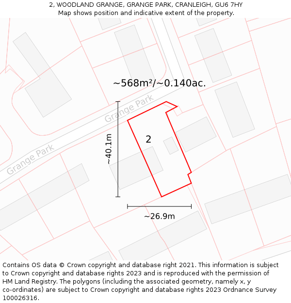 2, WOODLAND GRANGE, GRANGE PARK, CRANLEIGH, GU6 7HY: Plot and title map