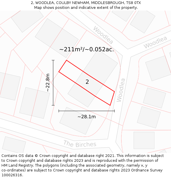 2, WOODLEA, COULBY NEWHAM, MIDDLESBROUGH, TS8 0TX: Plot and title map