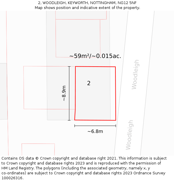 2, WOODLEIGH, KEYWORTH, NOTTINGHAM, NG12 5NF: Plot and title map