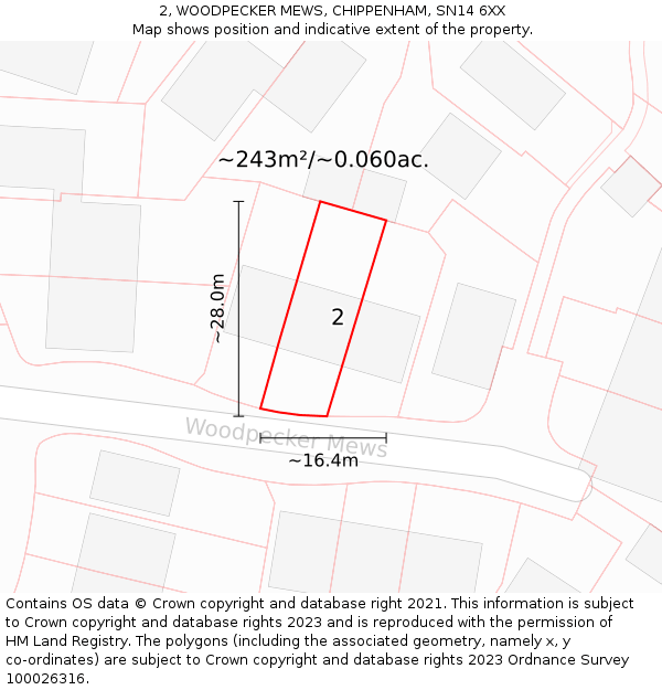 2, WOODPECKER MEWS, CHIPPENHAM, SN14 6XX: Plot and title map