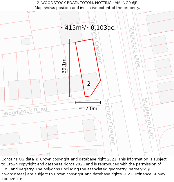 2, WOODSTOCK ROAD, TOTON, NOTTINGHAM, NG9 6JR: Plot and title map