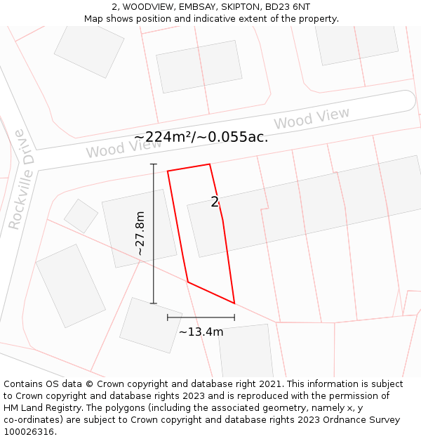 2, WOODVIEW, EMBSAY, SKIPTON, BD23 6NT: Plot and title map