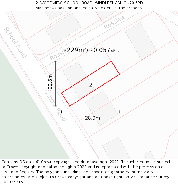 2, WOODVIEW, SCHOOL ROAD, WINDLESHAM, GU20 6PD: Plot and title map