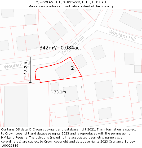 2, WOOLAM HILL, BURSTWICK, HULL, HU12 9HJ: Plot and title map