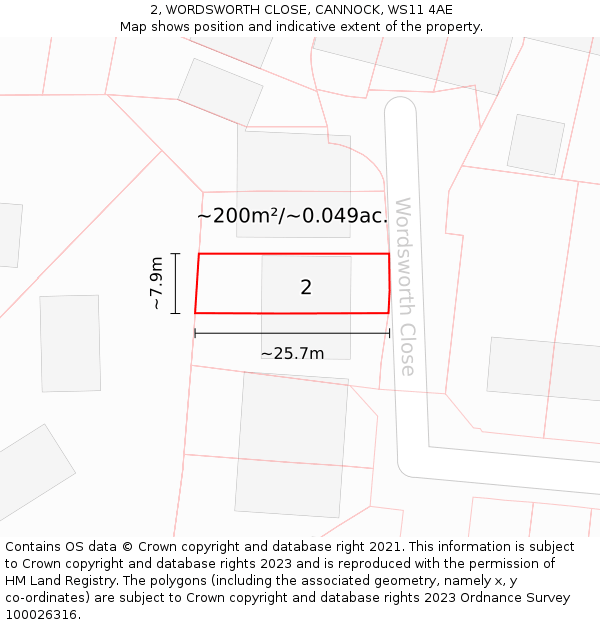 2, WORDSWORTH CLOSE, CANNOCK, WS11 4AE: Plot and title map