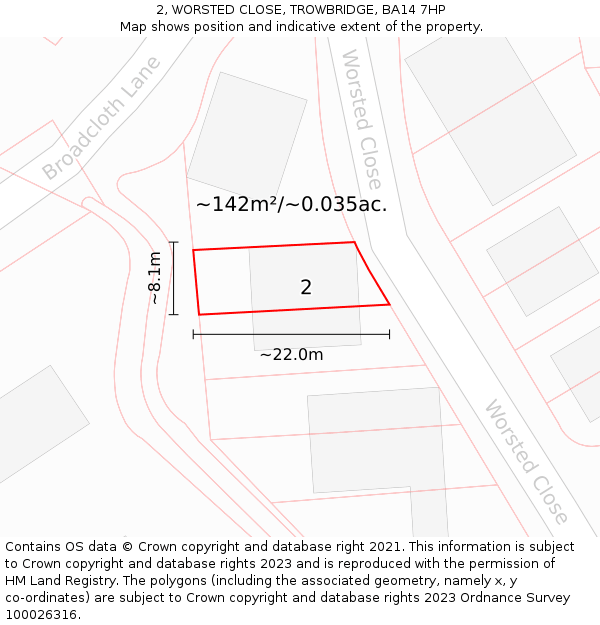 2, WORSTED CLOSE, TROWBRIDGE, BA14 7HP: Plot and title map