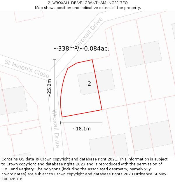 2, WROXALL DRIVE, GRANTHAM, NG31 7EQ: Plot and title map