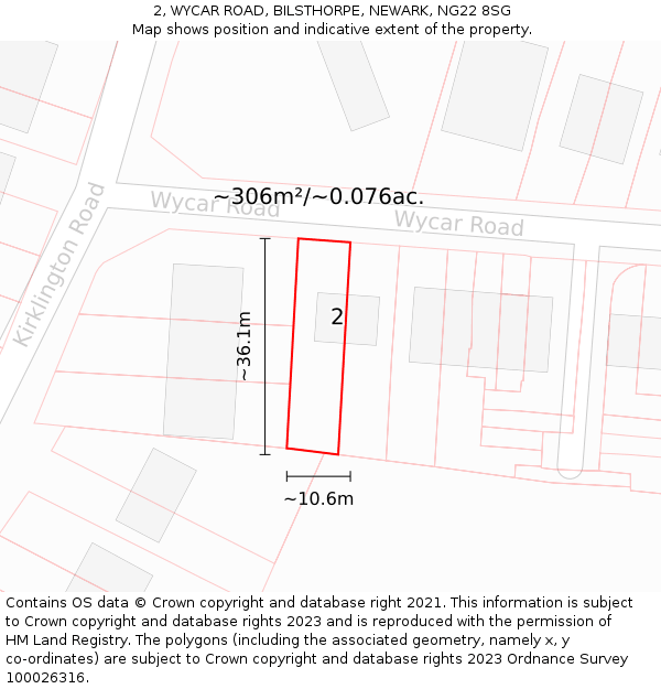 2, WYCAR ROAD, BILSTHORPE, NEWARK, NG22 8SG: Plot and title map