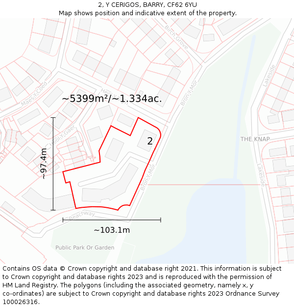 2, Y CERIGOS, BARRY, CF62 6YU: Plot and title map