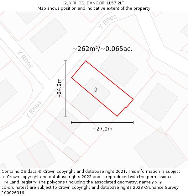 2, Y RHOS, BANGOR, LL57 2LT: Plot and title map