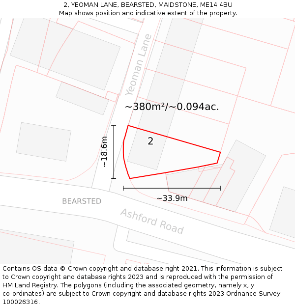 2, YEOMAN LANE, BEARSTED, MAIDSTONE, ME14 4BU: Plot and title map