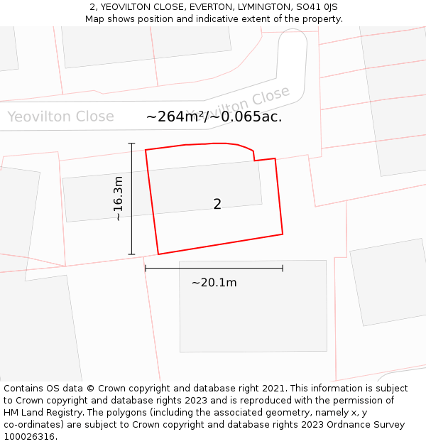 2, YEOVILTON CLOSE, EVERTON, LYMINGTON, SO41 0JS: Plot and title map