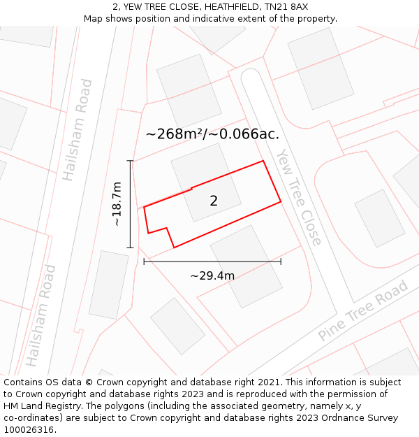 2, YEW TREE CLOSE, HEATHFIELD, TN21 8AX: Plot and title map