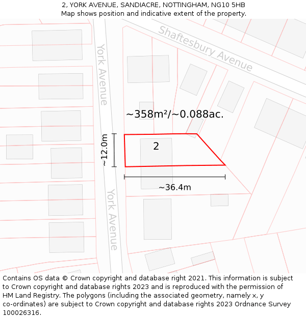 2, YORK AVENUE, SANDIACRE, NOTTINGHAM, NG10 5HB: Plot and title map