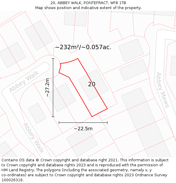 20, ABBEY WALK, PONTEFRACT, WF8 1TB: Plot and title map