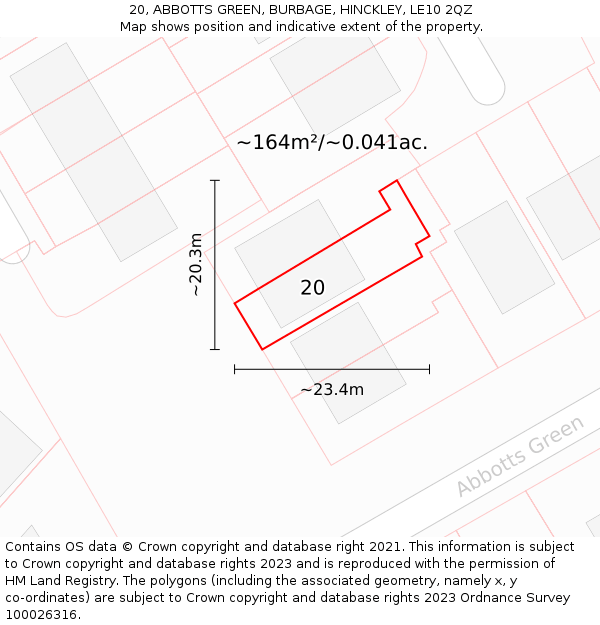 20, ABBOTTS GREEN, BURBAGE, HINCKLEY, LE10 2QZ: Plot and title map