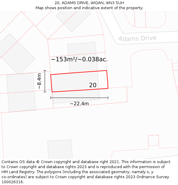 20, ADAMS DRIVE, WIGAN, WN3 5UH: Plot and title map