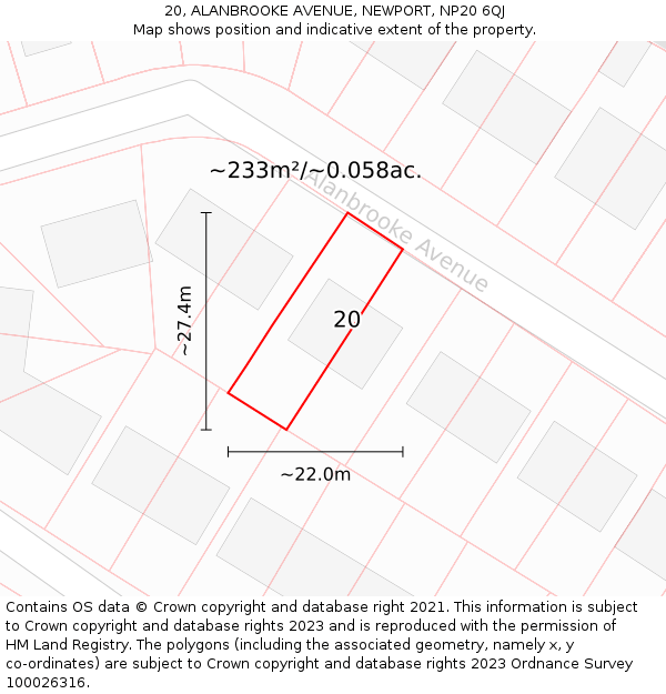 20, ALANBROOKE AVENUE, NEWPORT, NP20 6QJ: Plot and title map