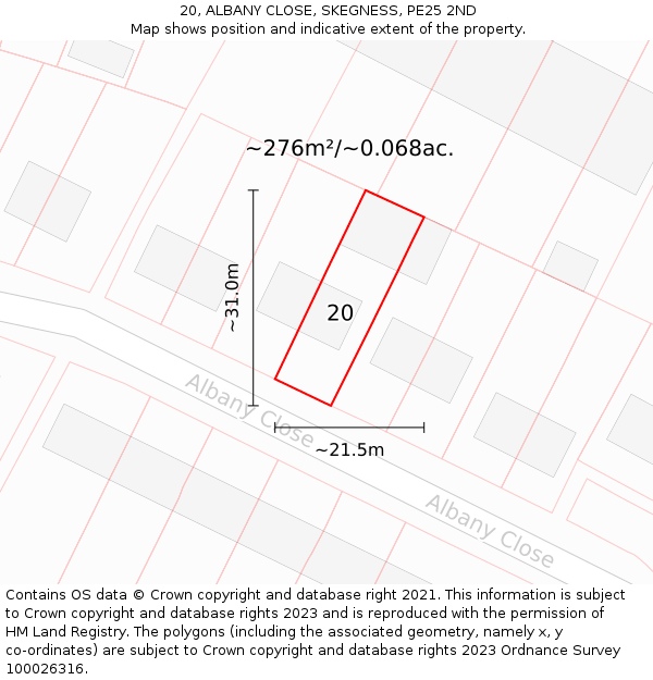 20, ALBANY CLOSE, SKEGNESS, PE25 2ND: Plot and title map