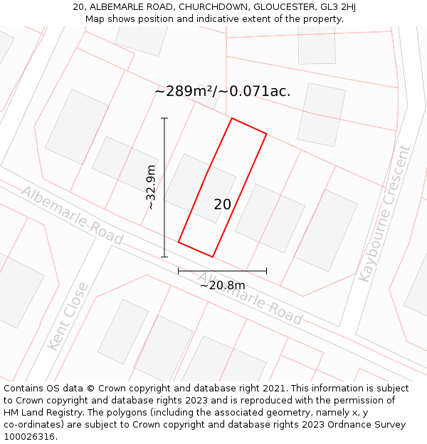 20, ALBEMARLE ROAD, CHURCHDOWN, GLOUCESTER, GL3 2HJ: Plot and title map