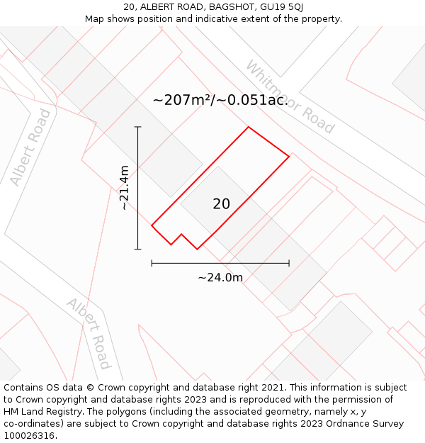 20, ALBERT ROAD, BAGSHOT, GU19 5QJ: Plot and title map