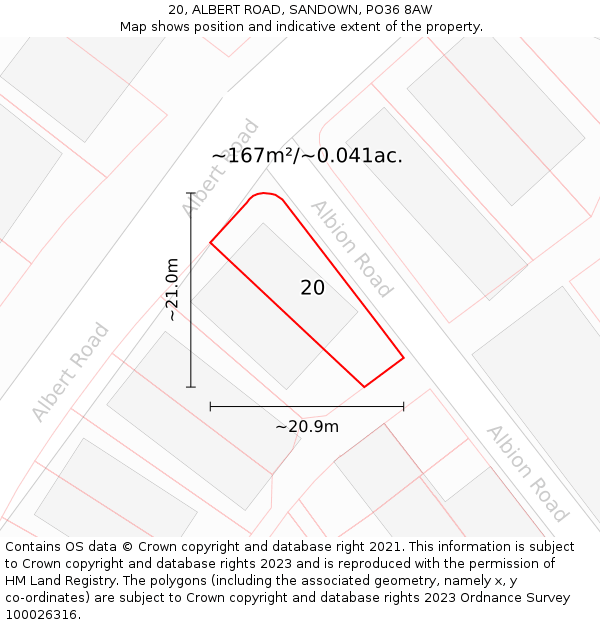 20, ALBERT ROAD, SANDOWN, PO36 8AW: Plot and title map