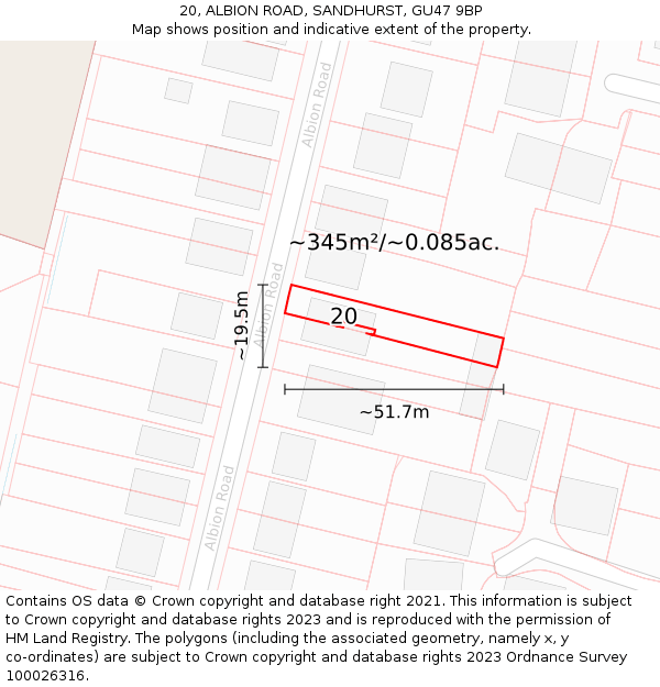 20, ALBION ROAD, SANDHURST, GU47 9BP: Plot and title map