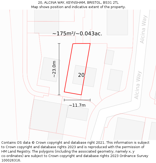 20, ALCINA WAY, KEYNSHAM, BRISTOL, BS31 2TL: Plot and title map