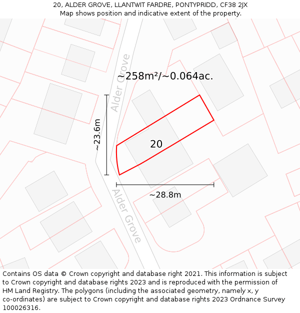 20, ALDER GROVE, LLANTWIT FARDRE, PONTYPRIDD, CF38 2JX: Plot and title map