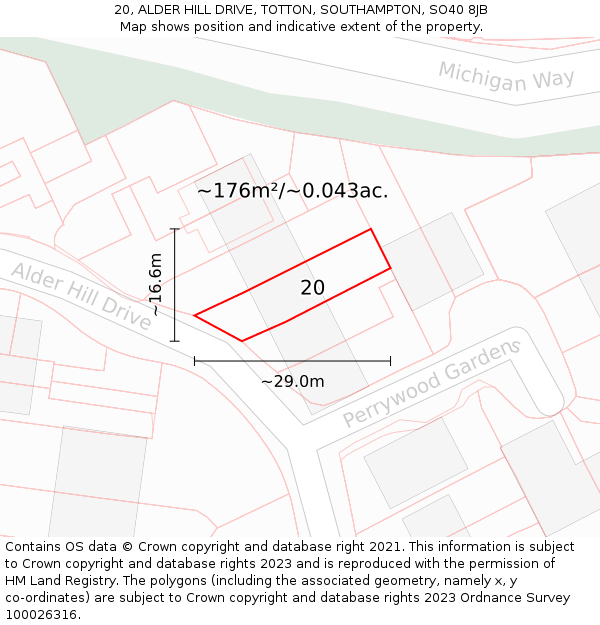 20, ALDER HILL DRIVE, TOTTON, SOUTHAMPTON, SO40 8JB: Plot and title map