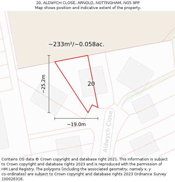 20, ALDWYCH CLOSE, ARNOLD, NOTTINGHAM, NG5 9PP: Plot and title map